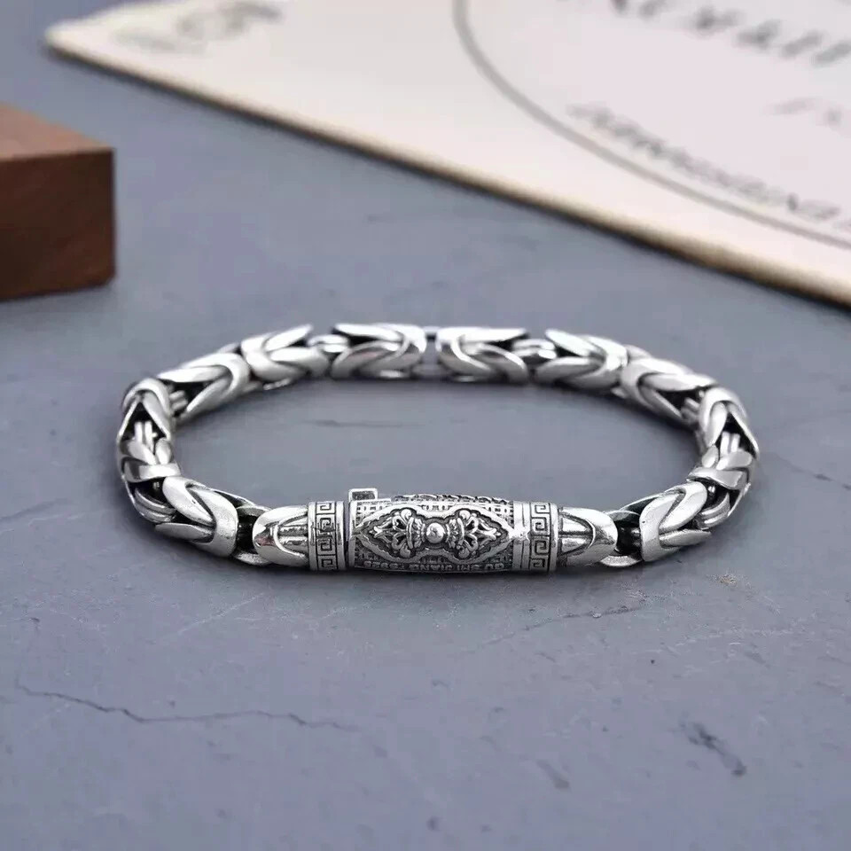 925 Sterling Silver Bangle Bracelet Chain Popular Vintage Bracelets Mens Gift