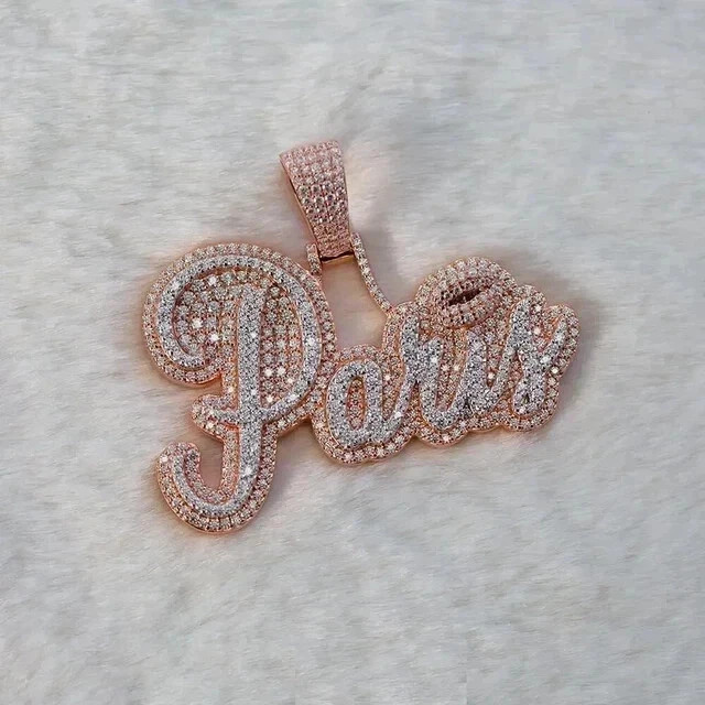3 .00 Ct Round Cut Moissanite Custom Name Pendant 14k Rose Gold Plated