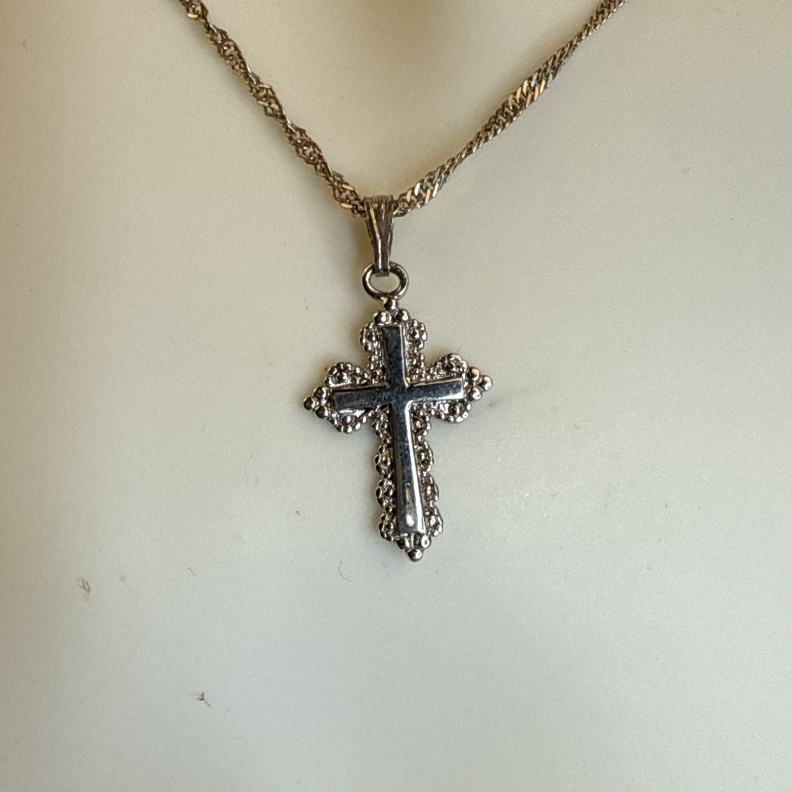STERLING SILVER Cross Pendant 1” w/ 1mm Width 18″ Chain 3.7g