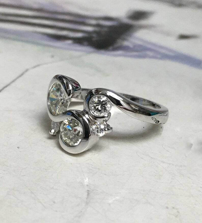 Unique Round Cut Moissanite Bubble Style Engagement Ring in 935 Argentium Silver