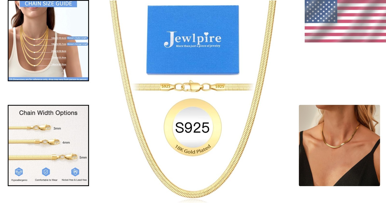 Versatile Herringbone Necklace 16-24 Inches – Gold Plated Charm for Women