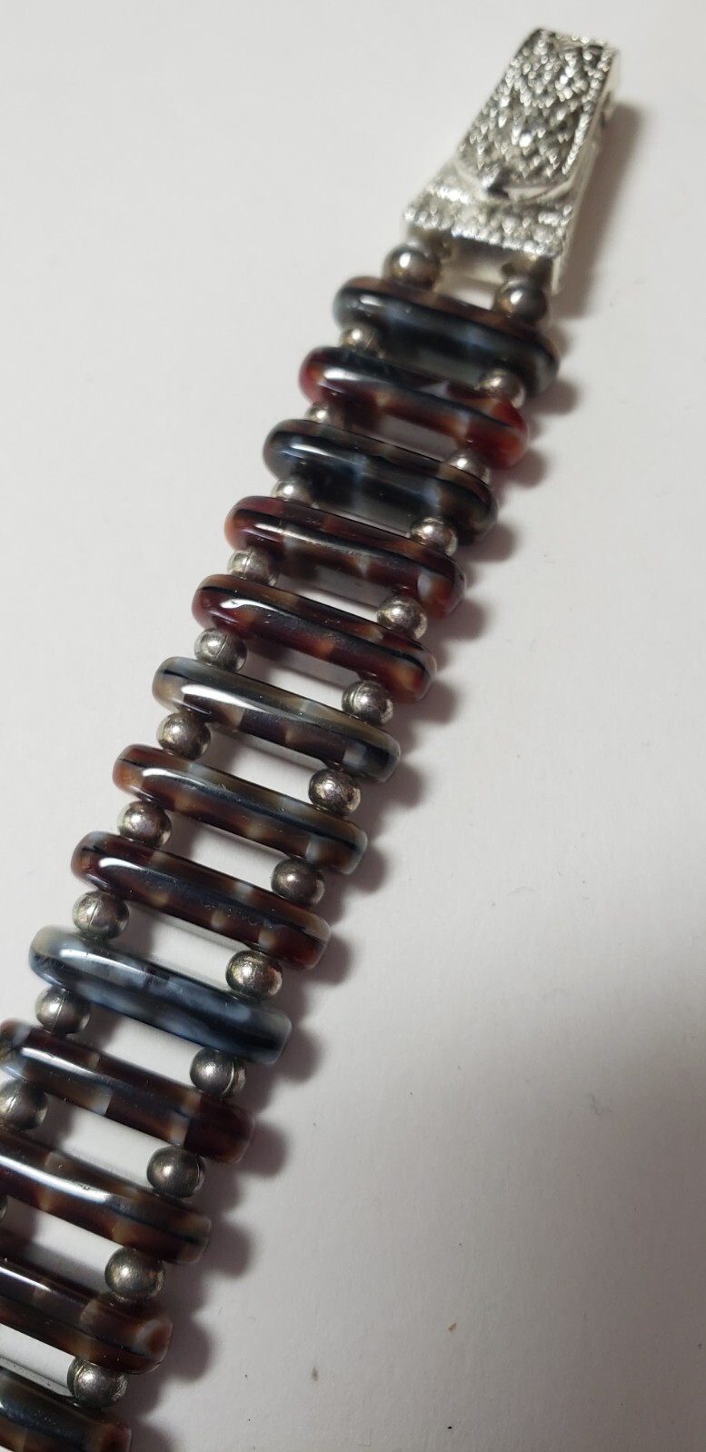 Brown Stone Beaded Small Bracelet with silver tone beads and clasp 6.5 in