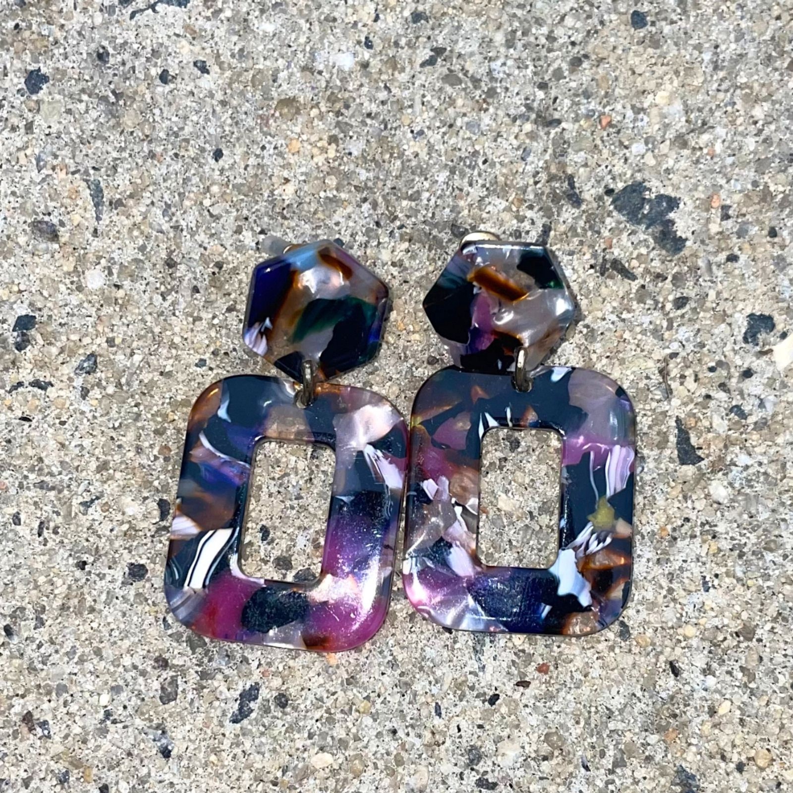 Tortoise Marbled Acrylic Resin Geometric Statement Drop Earrings Multicolor NWT