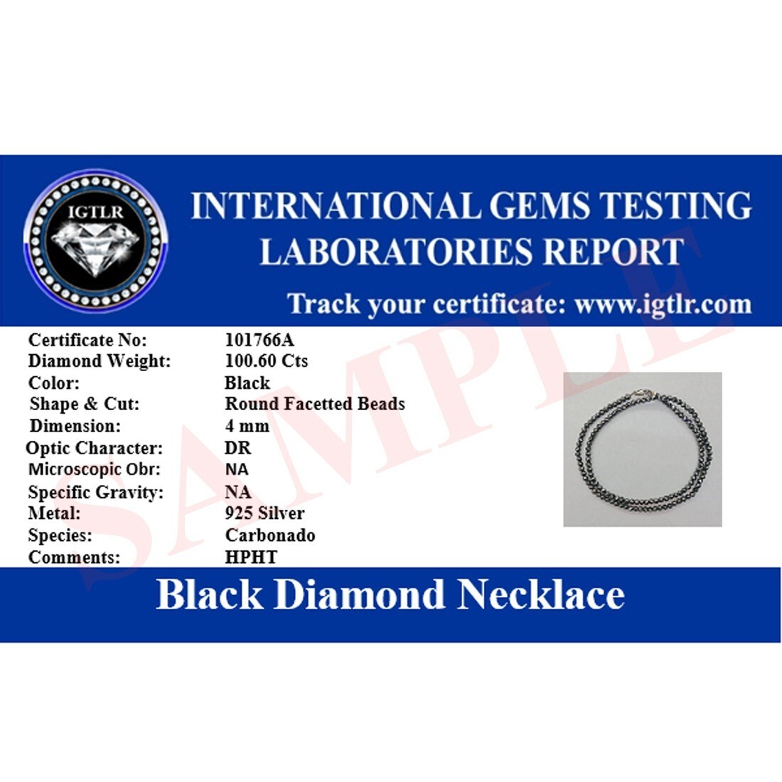 Black Diamond Necklace 4mm Certified Beads Silver 26 Inches Faceted 925