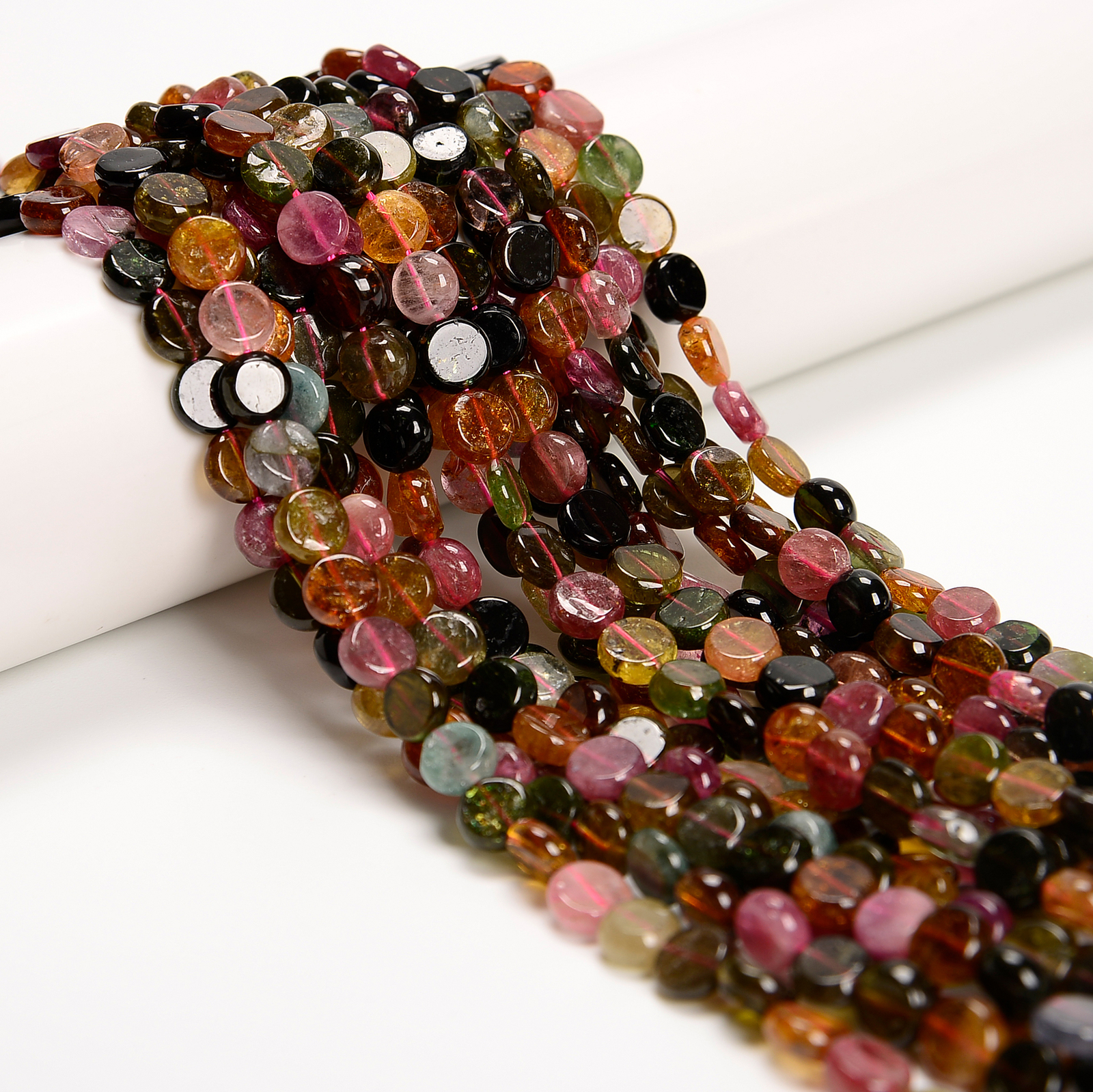 Natural Multi Color Tourmaline Smooth Flat Coin Beads Size 7-7.5mm 15.5”Strand