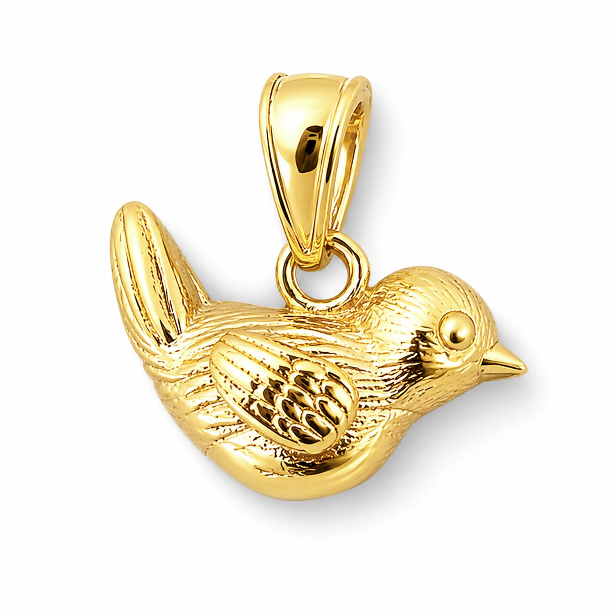 Solid 10K Yellow Gold Robin Bird Pendant Charm, Small