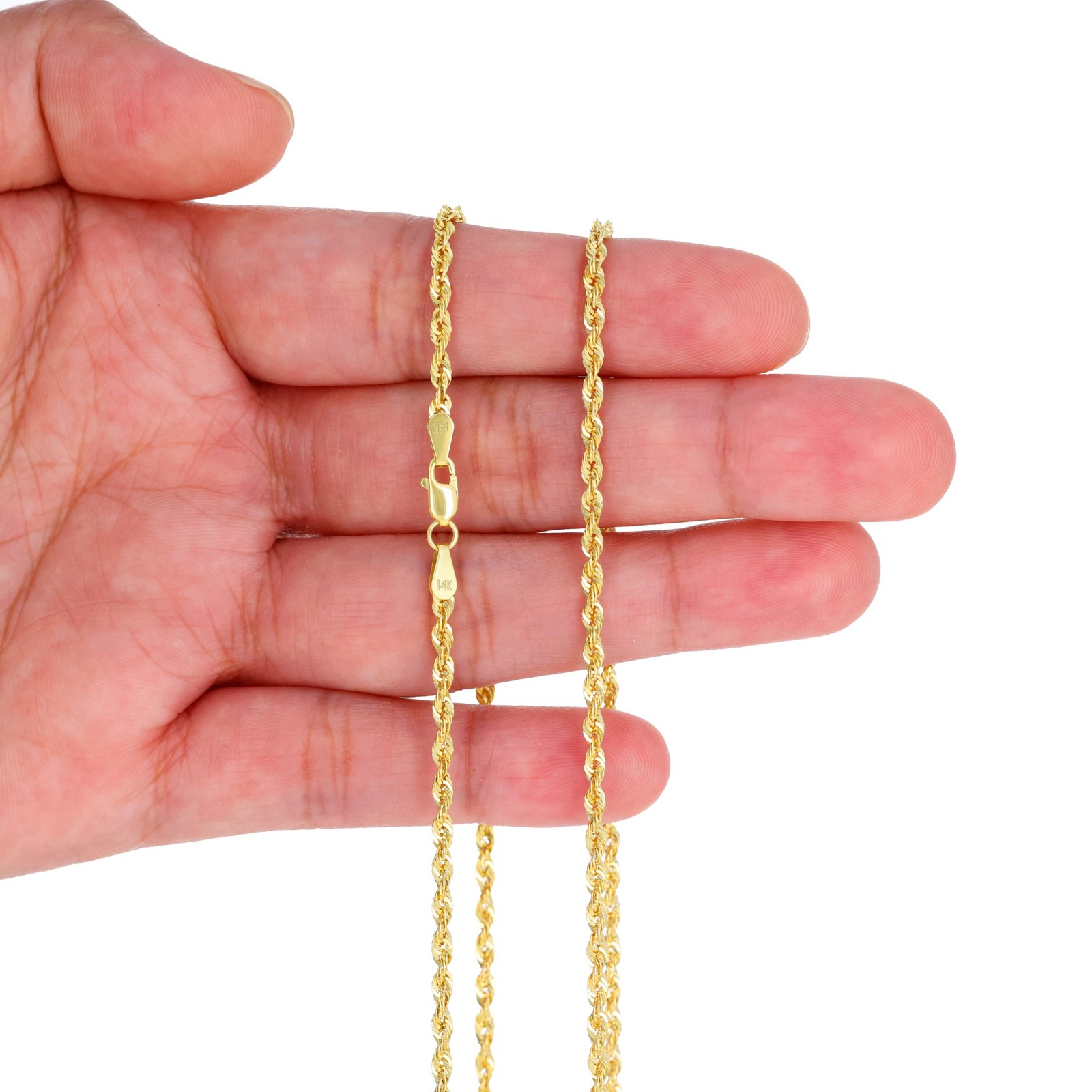 14K Yellow Gold 1mm-4mm Light Diamond Cut Rope Chain Necklace Men Women 16″- 30″