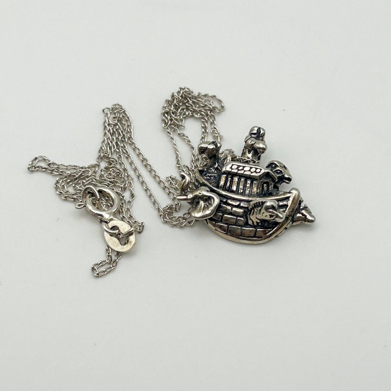 Sterling Silver Noah’s Ark Pendant on 20″ 925 Chain Religious Necklace