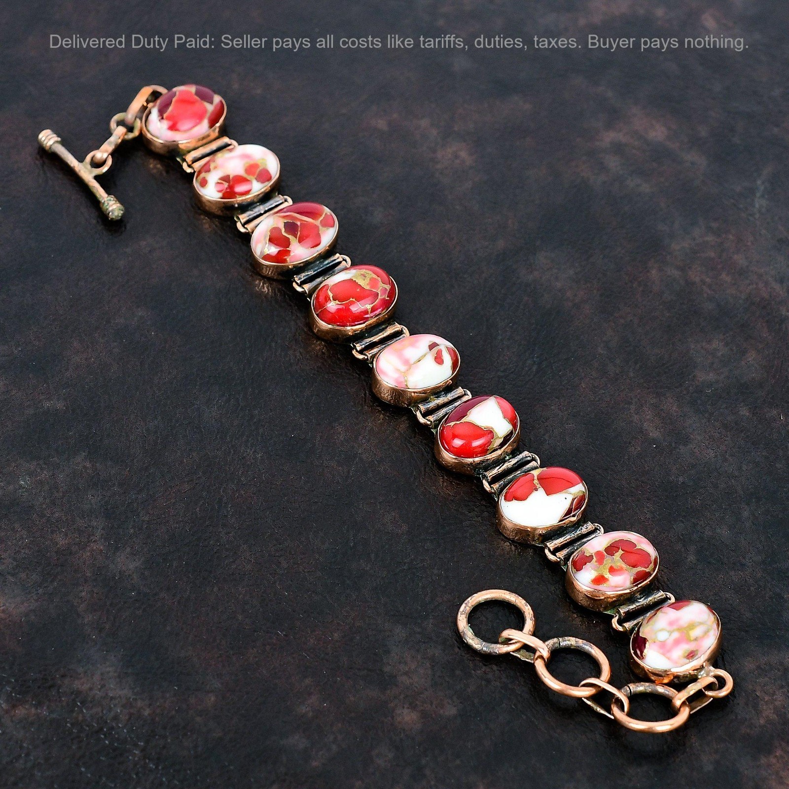 Copper Oval Kingman Red Mohave Copper Turquoise Gemstone Chain Bracelet Jewelry