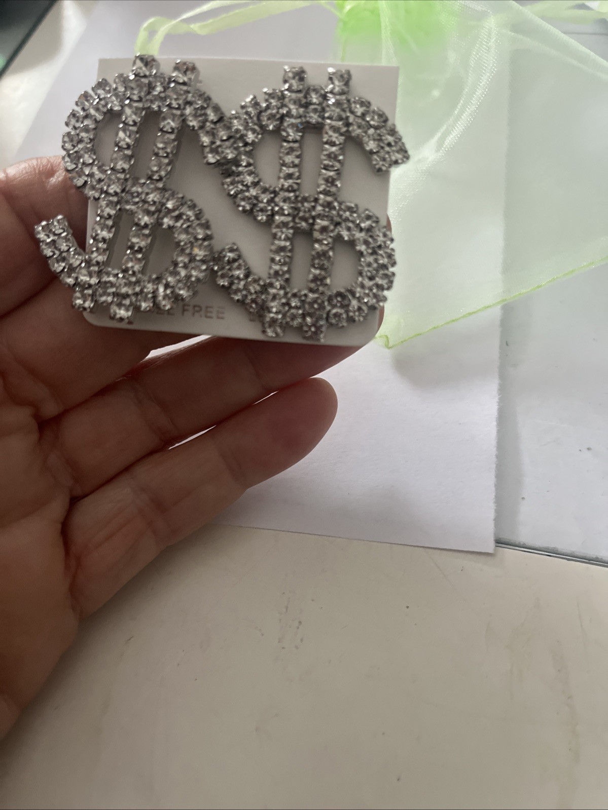 Pierced earrings bling dollars Rhinestones Money NEW