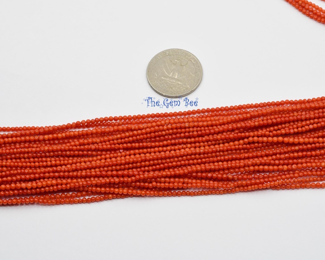 2mm AA Top Italian Sardinia Undyed Salmon Orange Red Seed Coral Round Bead 20″