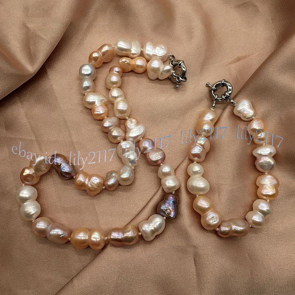 Natural Rare 10-16mm White Pink Purple Baroque Cultured Pearl Necklace Bracelet