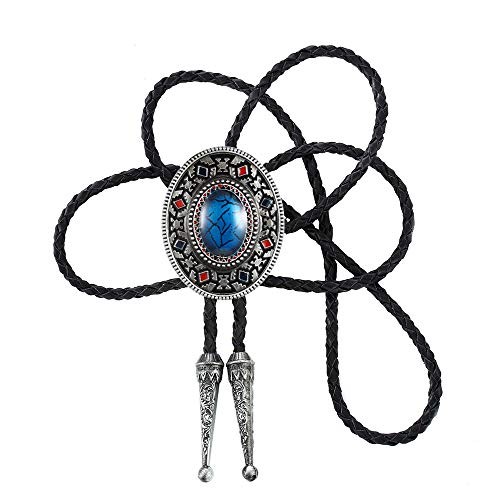 Nature Agate Triangle Shape Western Cowboy Celtic Black Stone Bolo Tie 1-blue