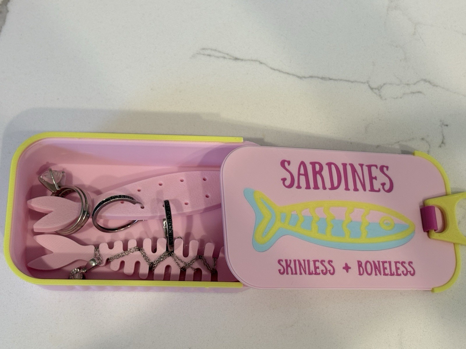 Sardines Jewelry Box Lined Plastic Rectangle Pink Multi-Color Storage