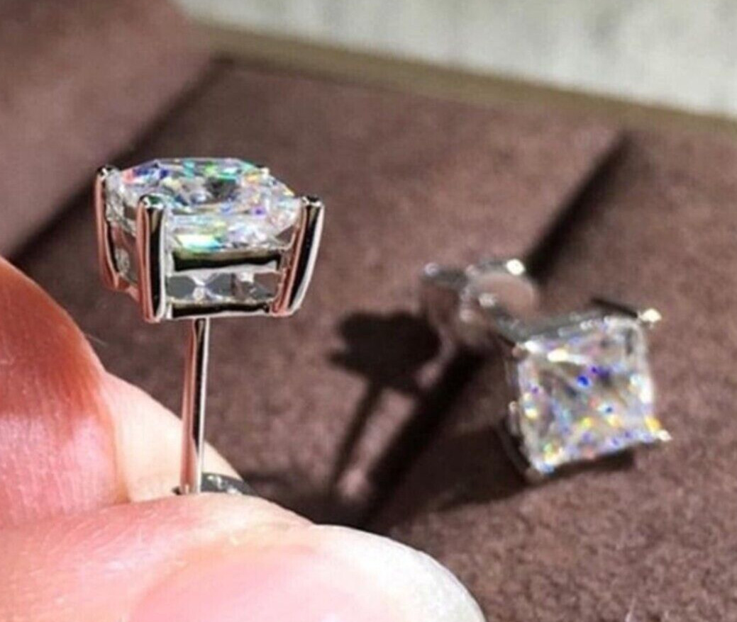 4.00 Ct Certified Princess Cut Diamond Solitaire Studs-Great Shine & Bling!