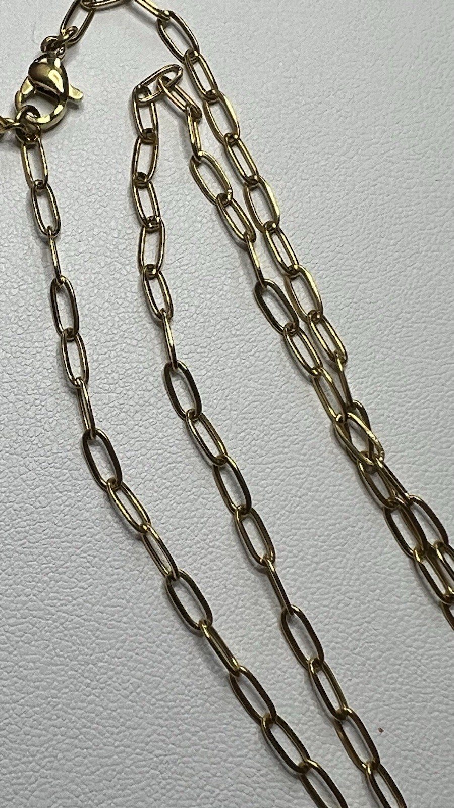 Gold Over Stainless Steel Paper Clip Chain Necklace Lobster Clasp Adjustable 24”