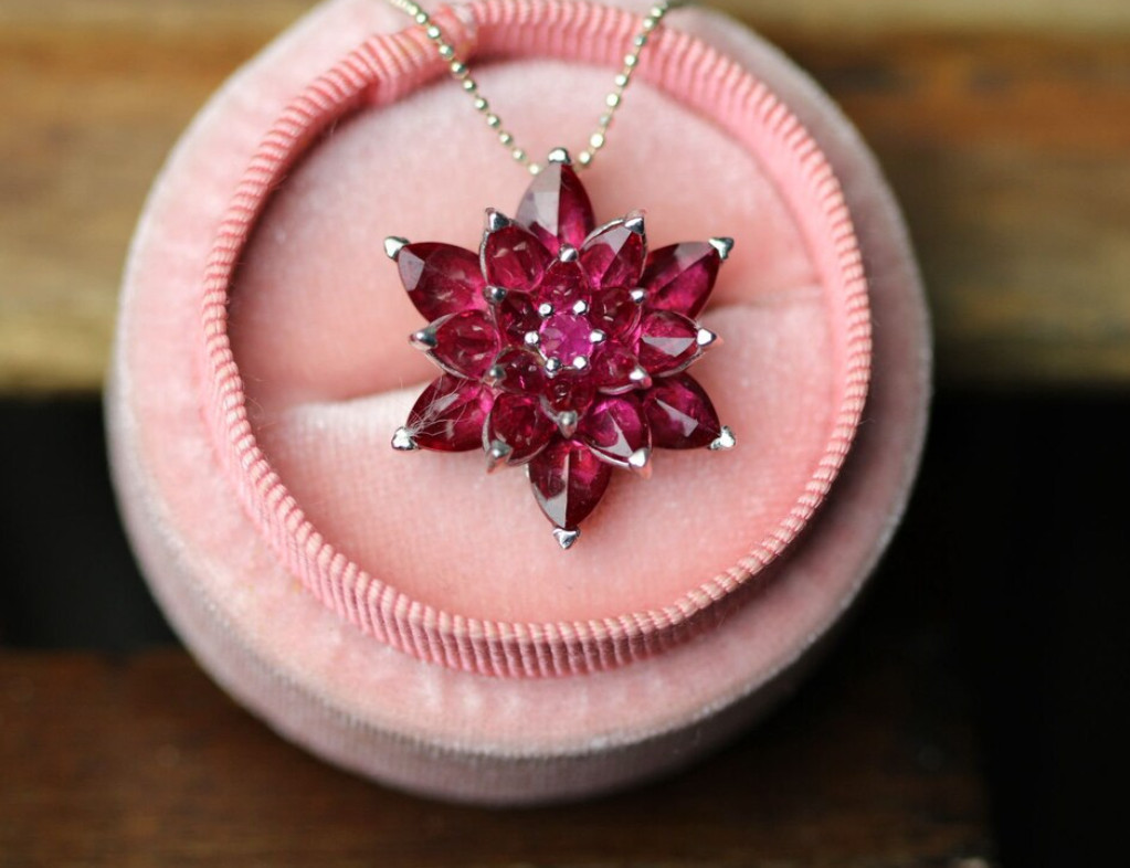 Minimalist Ruby Lotus Necklace 925 Silver Ruby Pendant July Birthstone Gift