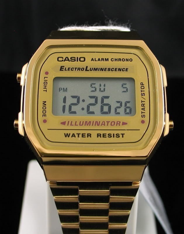 USA MEN’S GOLD TONE STAINLESS STEEL DIGITAL WATCH A168WG CASIO-New