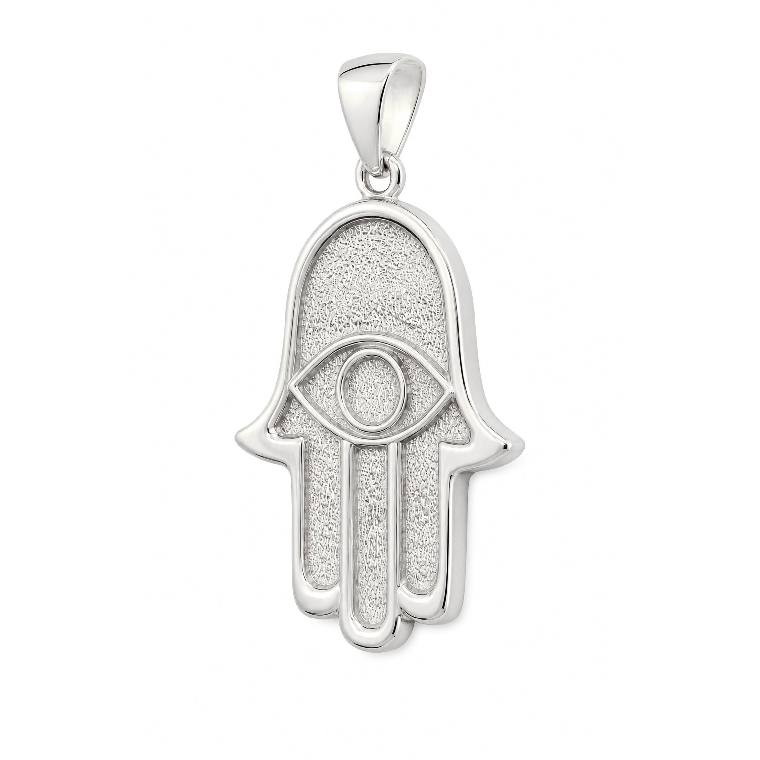 Solid 10K White Gold Hamsa Pendant, Evil Eye Pendant, Large 1.2 inch