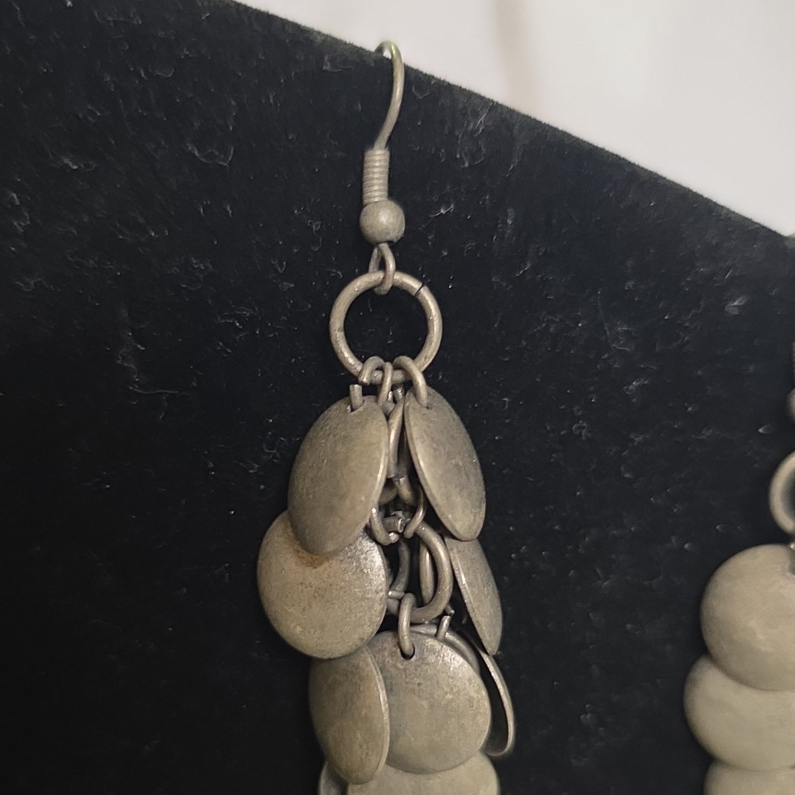 Silver Tone Disc Cluster Dangle/Drop Hook Earrings, No Stone Metal Pair