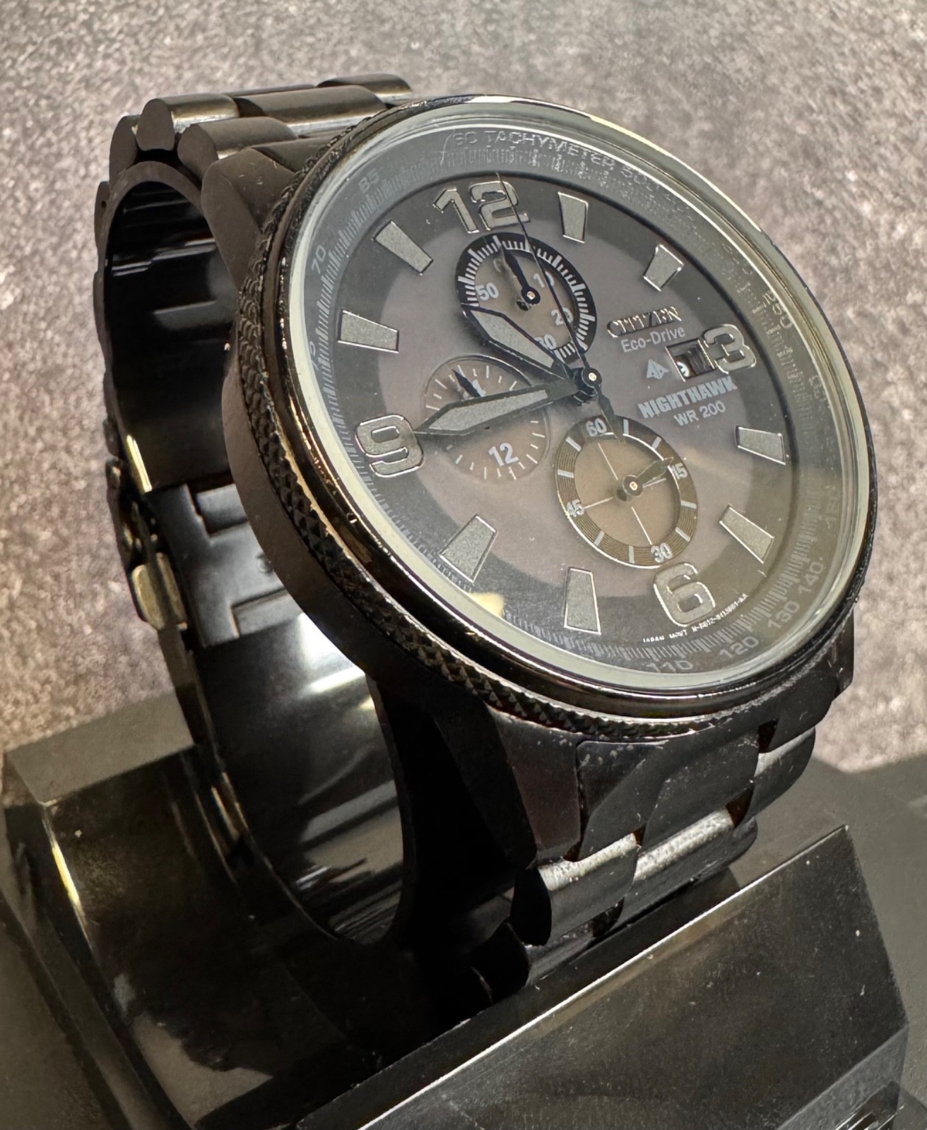 Citizen Eco-Drive Nighthawk WR200 · B612 Black Ion Chronograph Sapphire Crystal