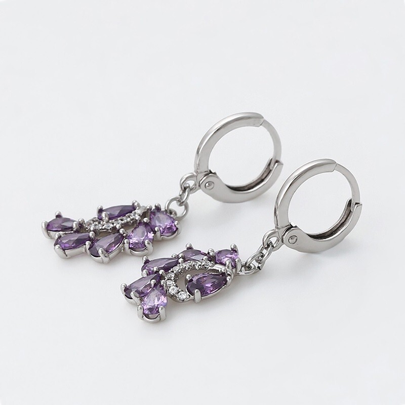 925 Sterling Silver Womens Natural Amethyst 30mm Leverback Dangle Earrings D53