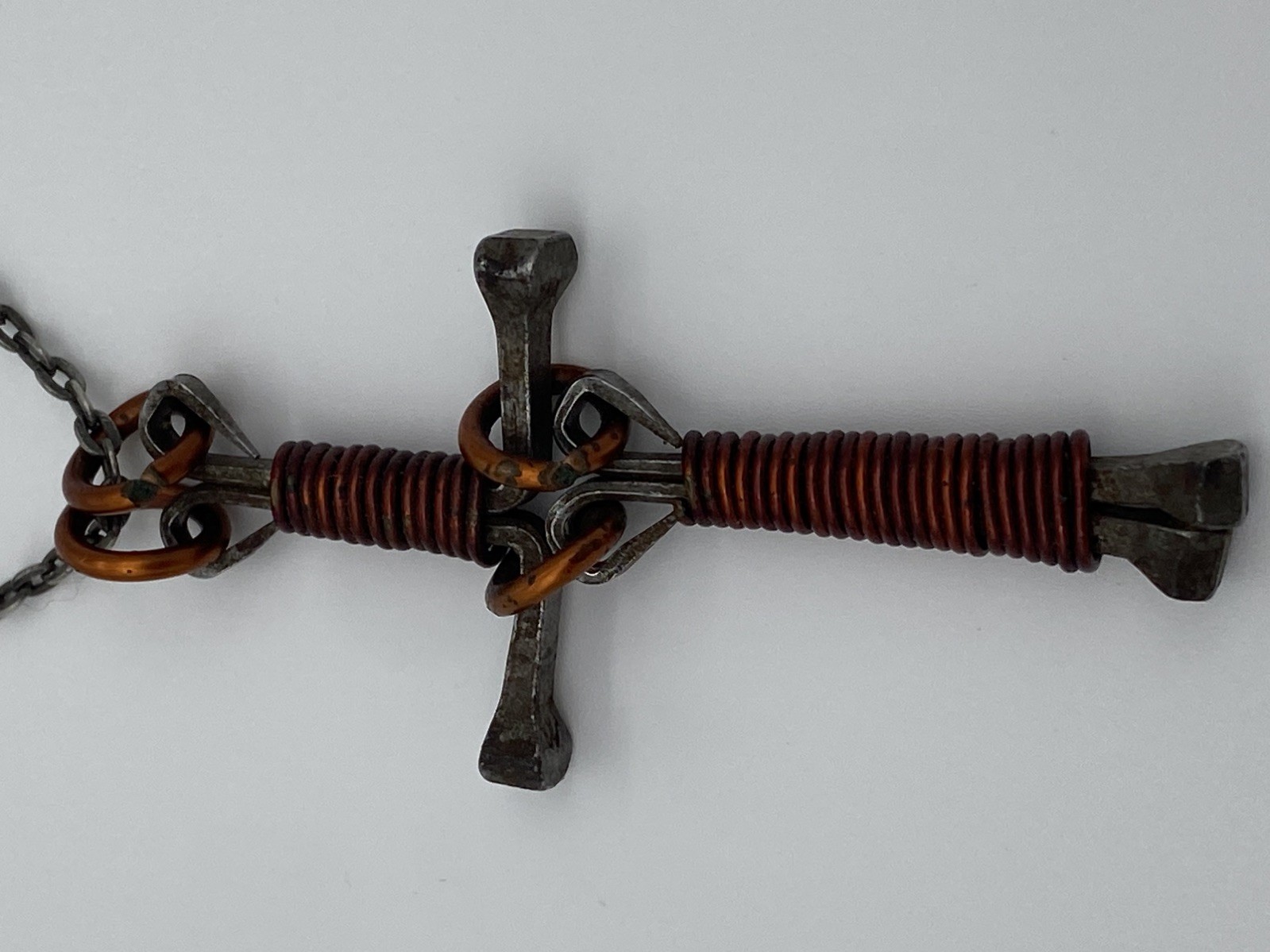 VTG Handmade Horseshoe Nail Cross Necklace – Copper Wire Wrapped Western Jewelry