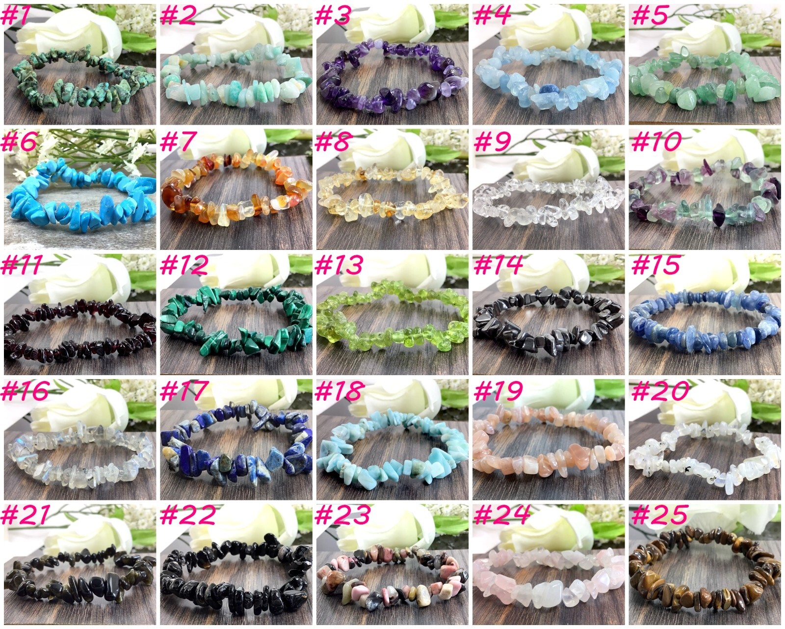 Gemstone Chips Bracelet 7.5″ Elastic Stretch Beaded gift Handmade Beautiful