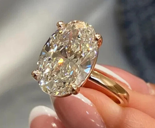 Solid 14k Yellow Gold Oval Cut 4.00CT Lab Grown/CVD Diamond Engagement Gift Ring