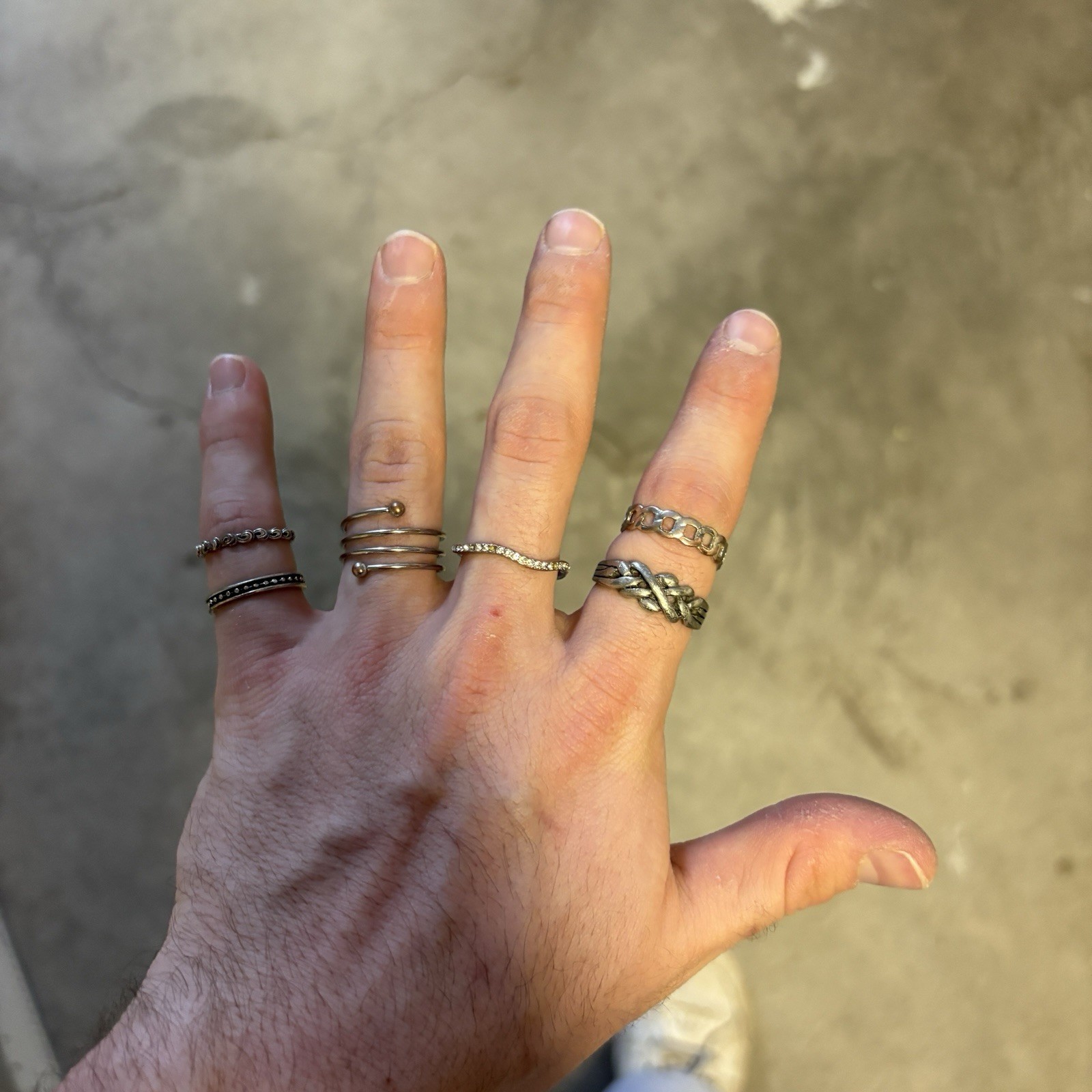 6 Different Sized Sterling Silver/Stainless Steel Rings for Unisex Adults