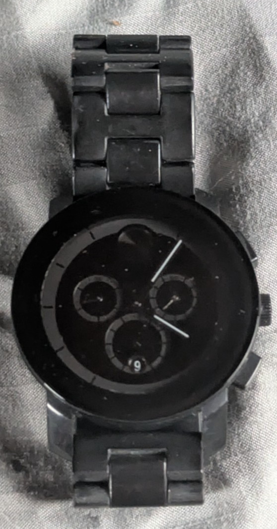 Movado Bold Chronograph Black Ion Plated Quartz Men’s Watch Date Stainless