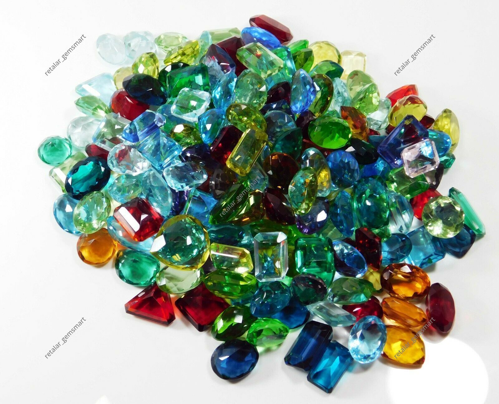 500 Ct Lab-Created Topaz CERTIFIED Gemstone Lot Mix Shape Ring Size