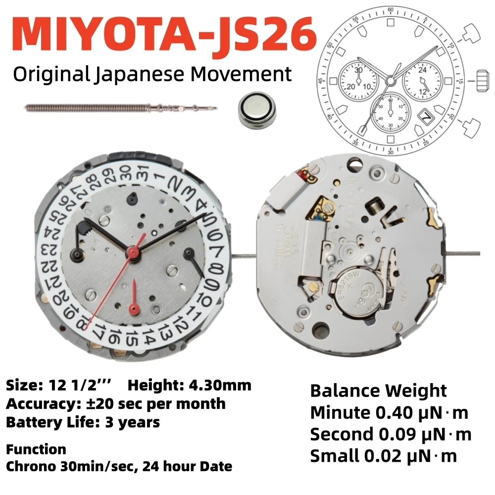 Miyota Chronograph Quartz Watch Movement JS00 JS05 JS10 JS15 JS20 JS25 JS50 JS55