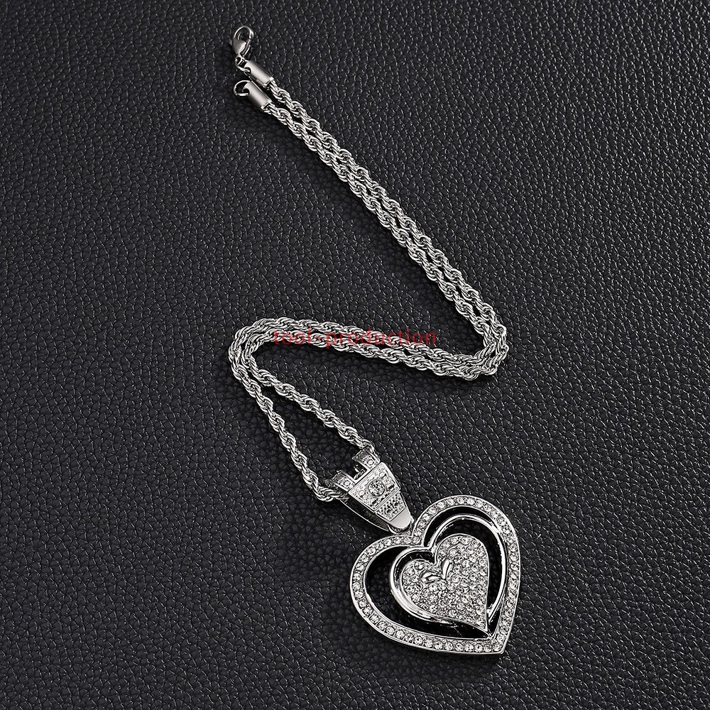 Sparkling Double Layer Heart Zircon Pendant With Free Chain A+++++