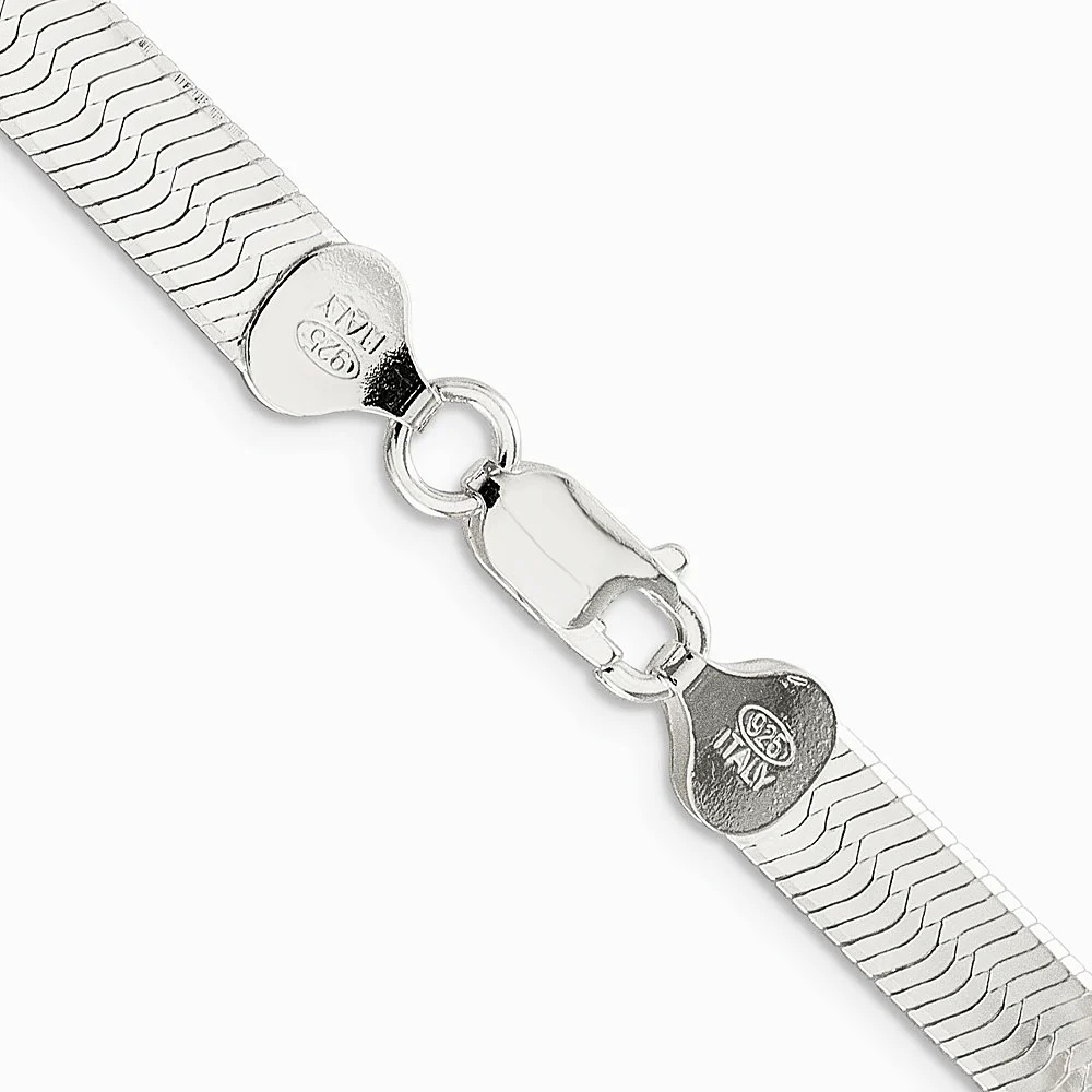 Sterling Silver Rhodium-Plated 7.3mm Magic Herringbone Chain Necklace 16″-24″