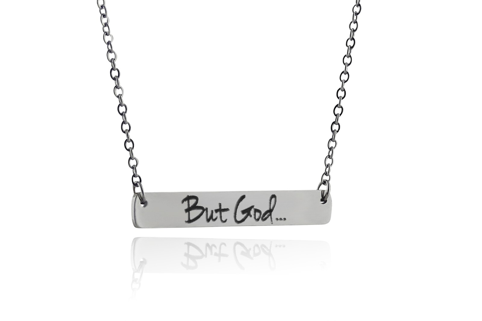 FashionJunkie4Life “But God…” Stainless Steel Bar Pendant Necklace