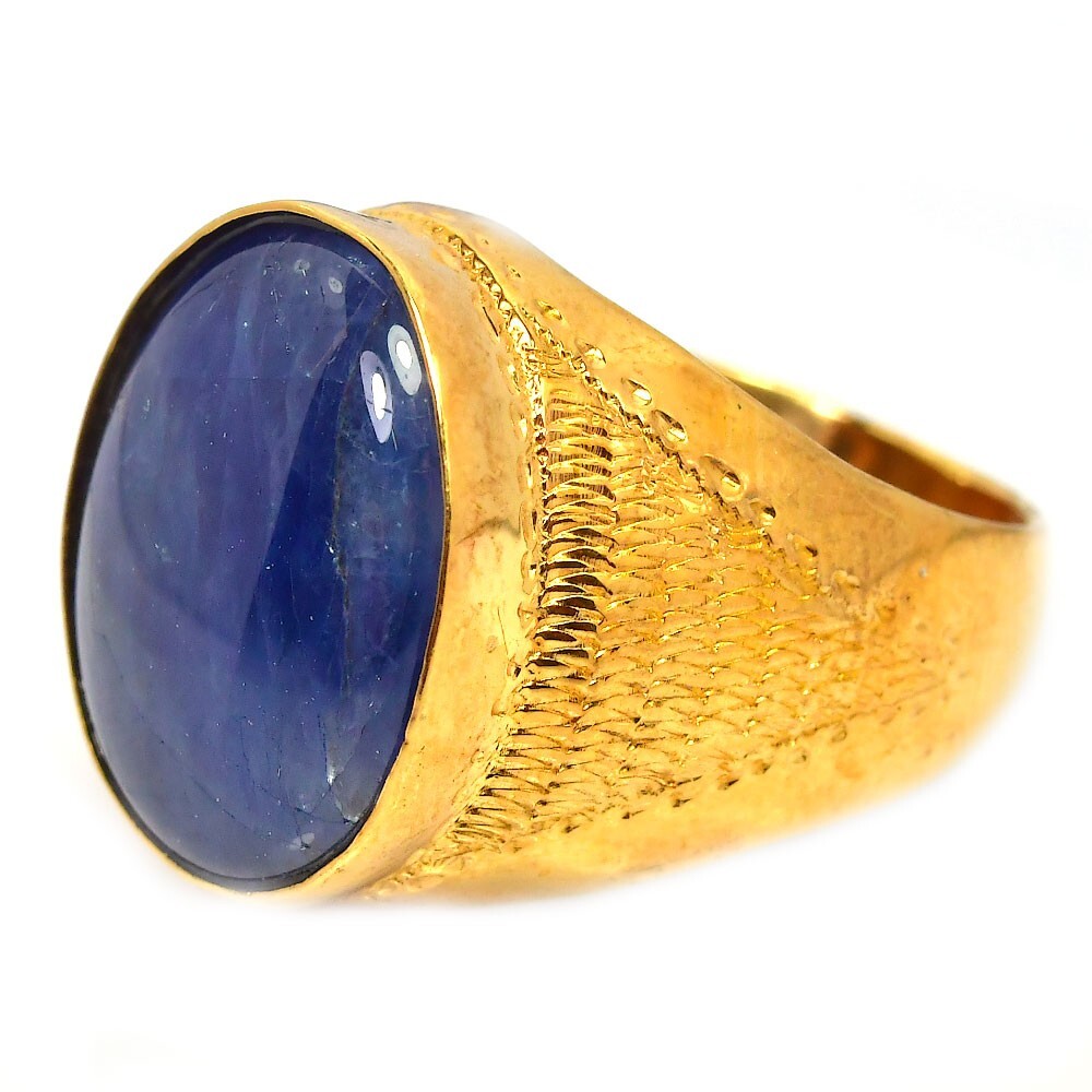 925 STERLING SILVER RING BLUE SAPPHIRE OVAL CABOCHON 16X14 MM. GEMSTONE SIZE 10