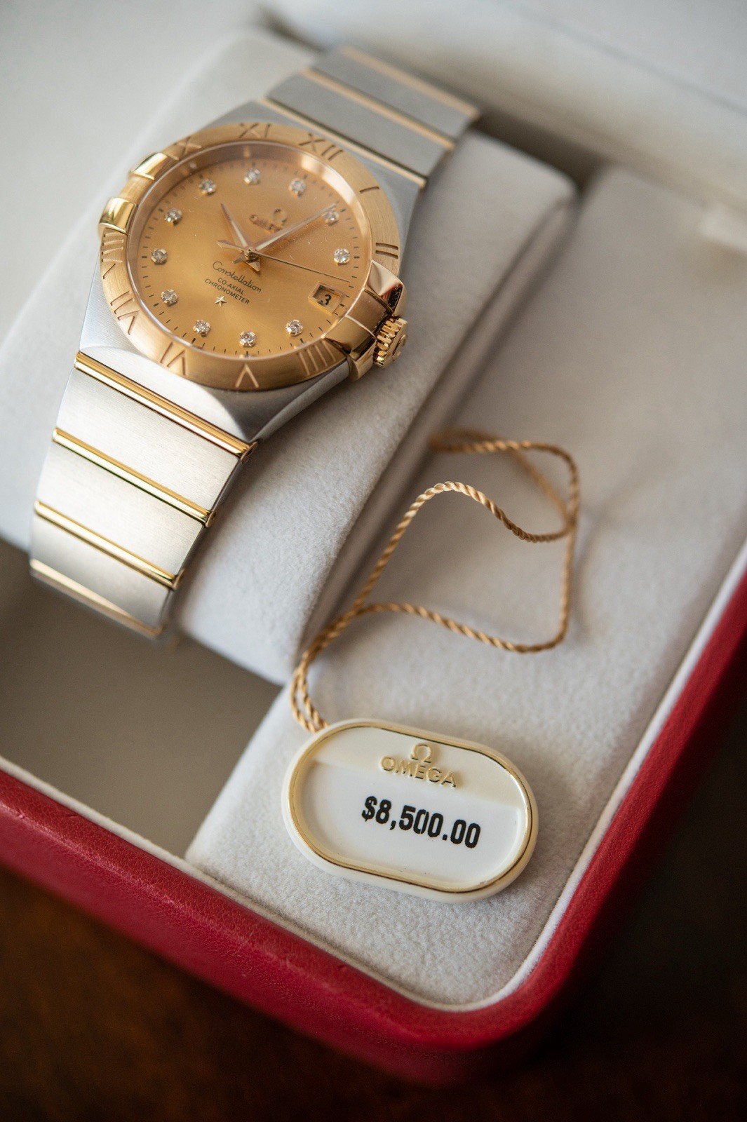OMEGA Constellation Co-Axial Chronometer Date 35mm Gold Diamond Dial Box