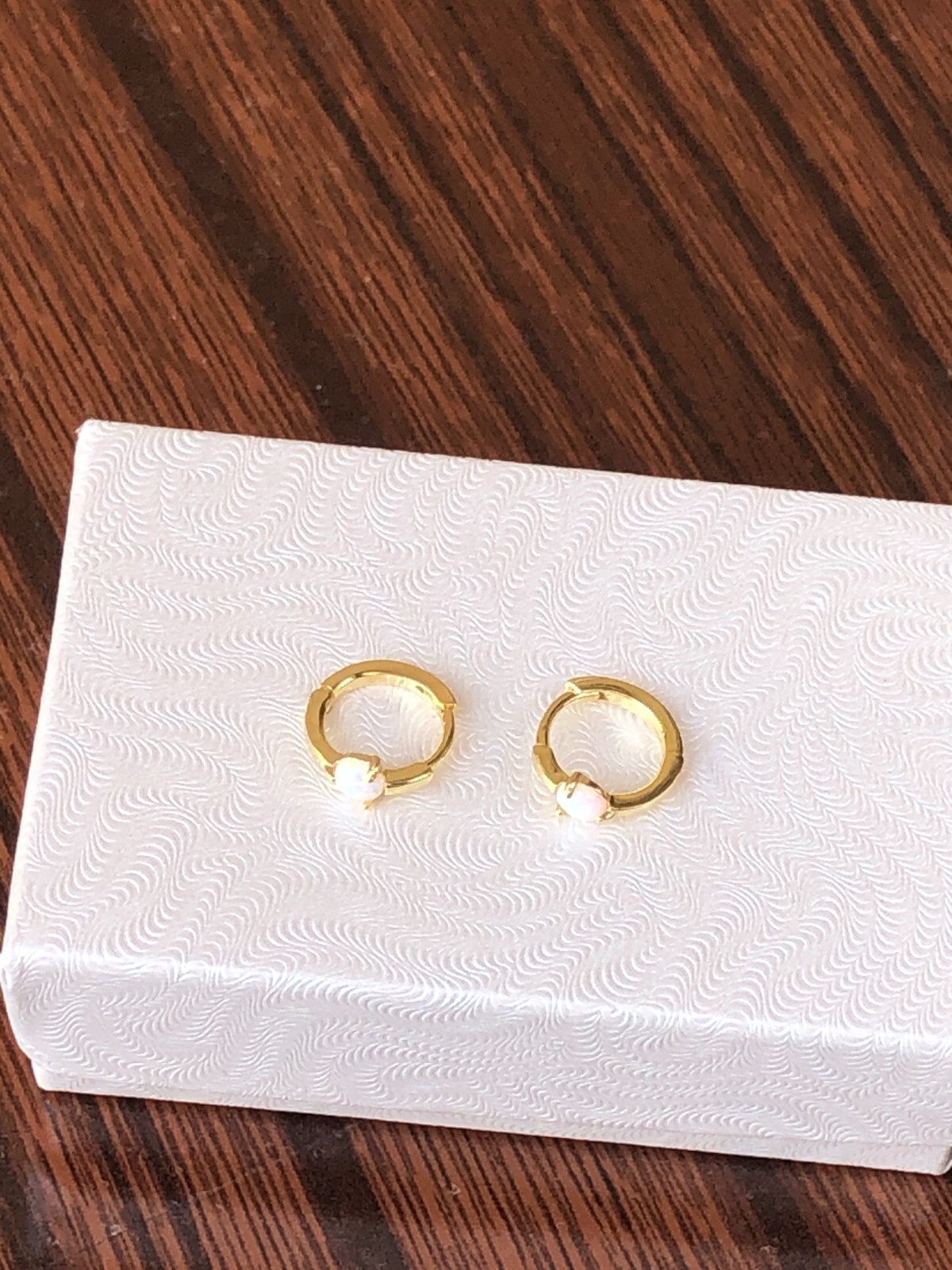 925 Sterling Silver White Opal Huggie Hoop Earrings VERY SMALL 10mm/7.8mm x1mm