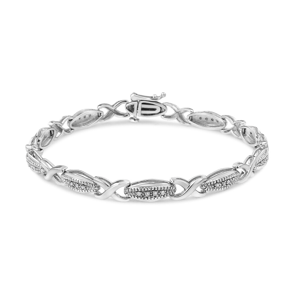 1/5 Carat Round-Cut Real Diamond X Link Bracelet in Sterling Silver – 7.50″