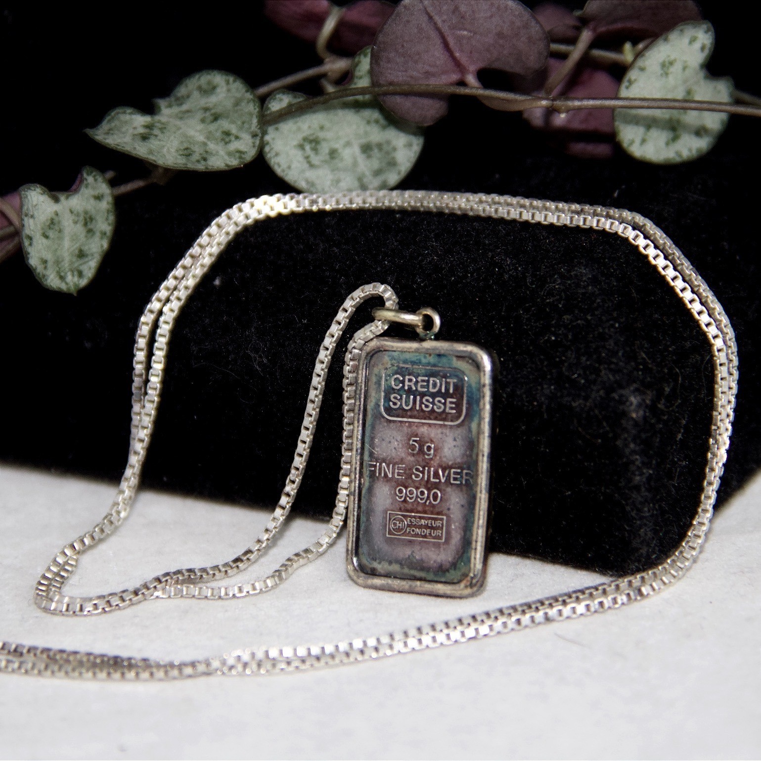 Credit Suisse 5g Fine Silver 999.0 Bullion Bar Pendant Sterling Box Chain 24″
