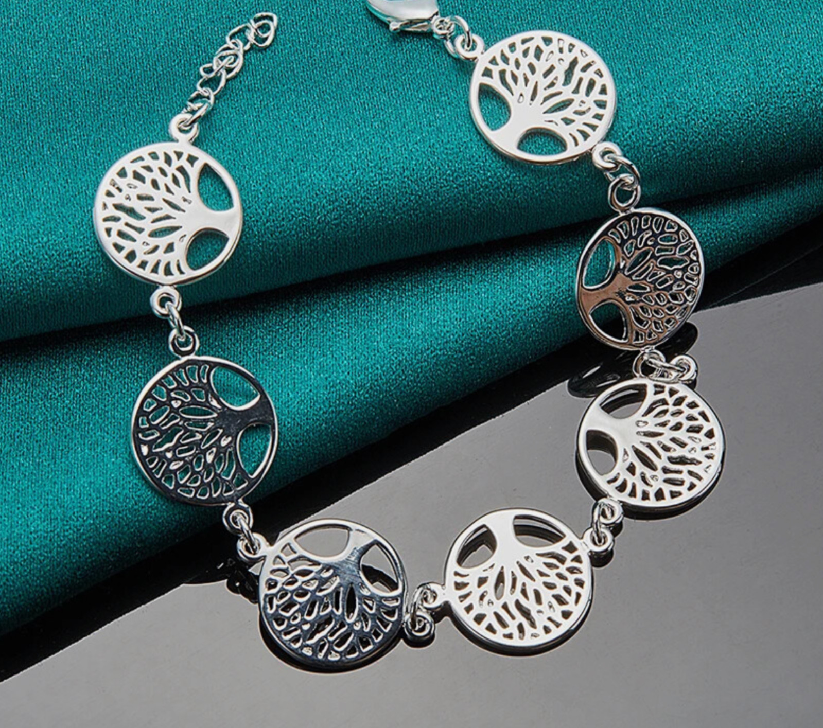 .925 Sterling Silver Rounds Link Filigree Tree of Life Chain Bracelet 7 – 9 in