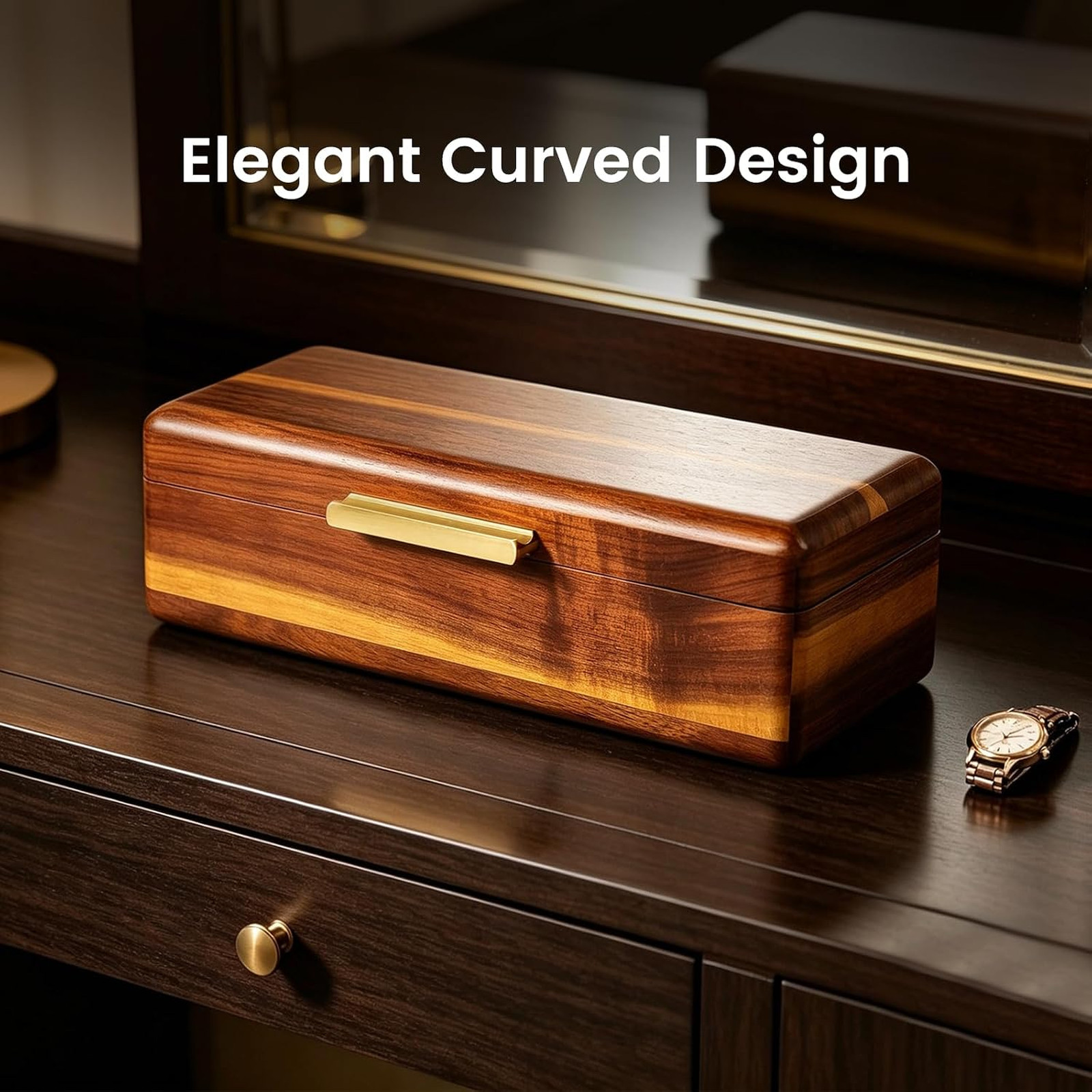Watch Storage Case for Men Acacia Wood 5 Slot Organizer with Velvet Pillows