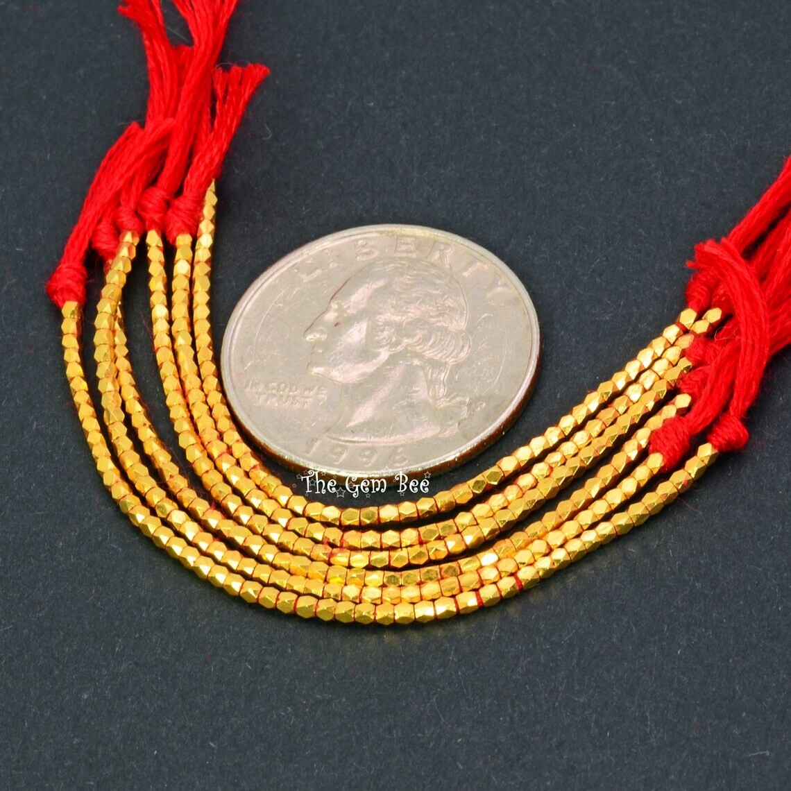 1.35mm 18k Solid Yellow Gold Petite Faceted Nuggets Findings Beads 2.8″ Str (50)