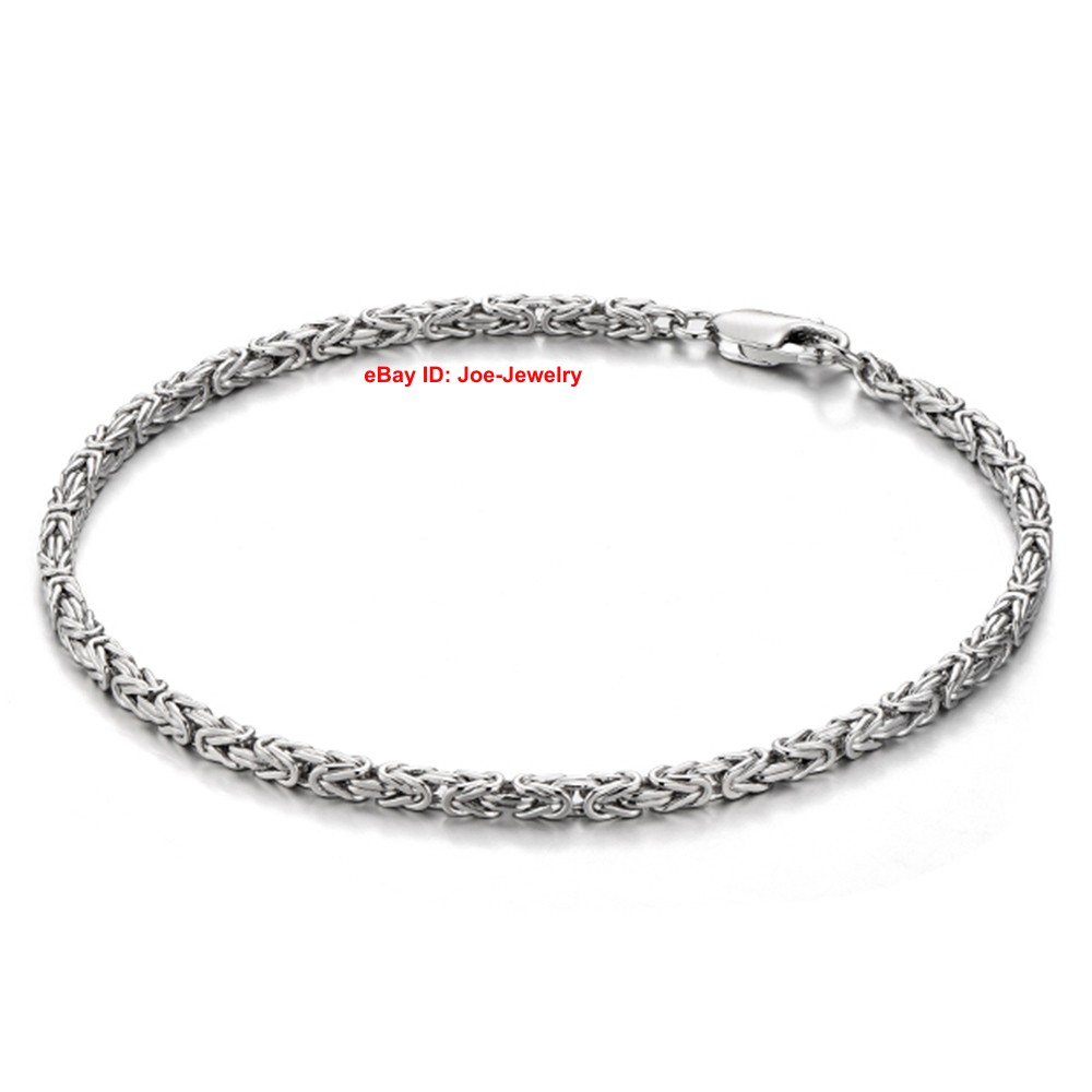 Pure 925 Sterling Silver Bracelet 2.5mm Byzantine Link Chain Bracelet 6.7-8.3″L