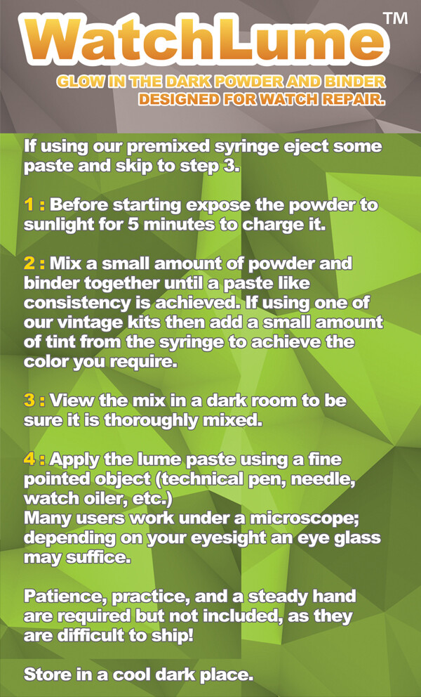 GLOW IN THE DARK WATCH PASTE KIT Stronger than Luminova Lume Dial Restoration