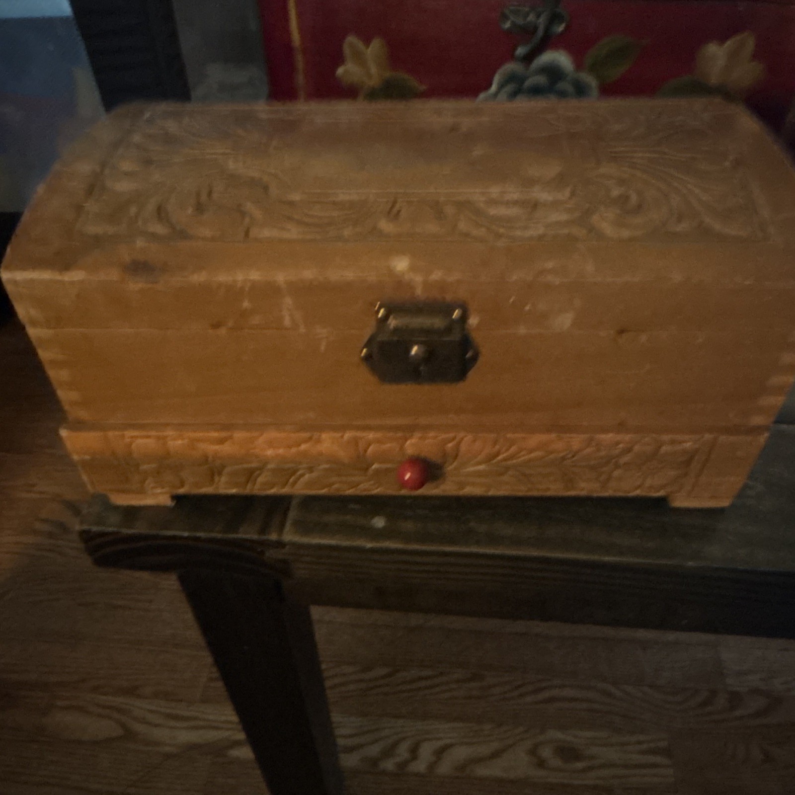 Wood Jewelry Box w/ Drawer, Red Interior, 2 Compartments Rectangle for Rings
