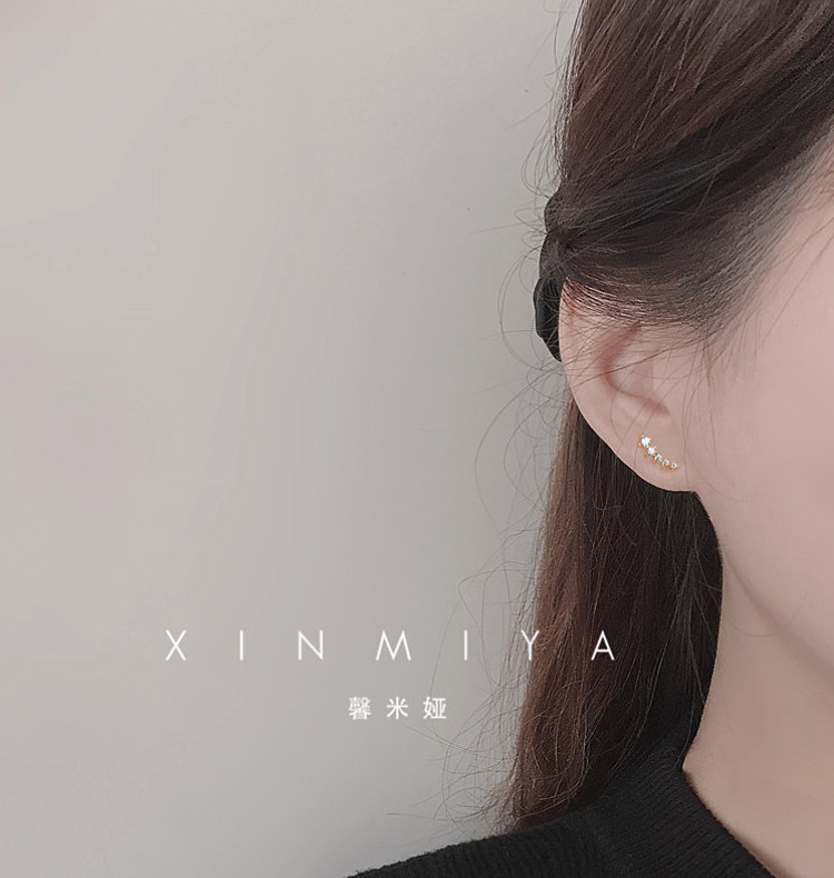 Gold Plated Brass Cz Ear Climber Crawler Tiny Stud Post Earrings K33A