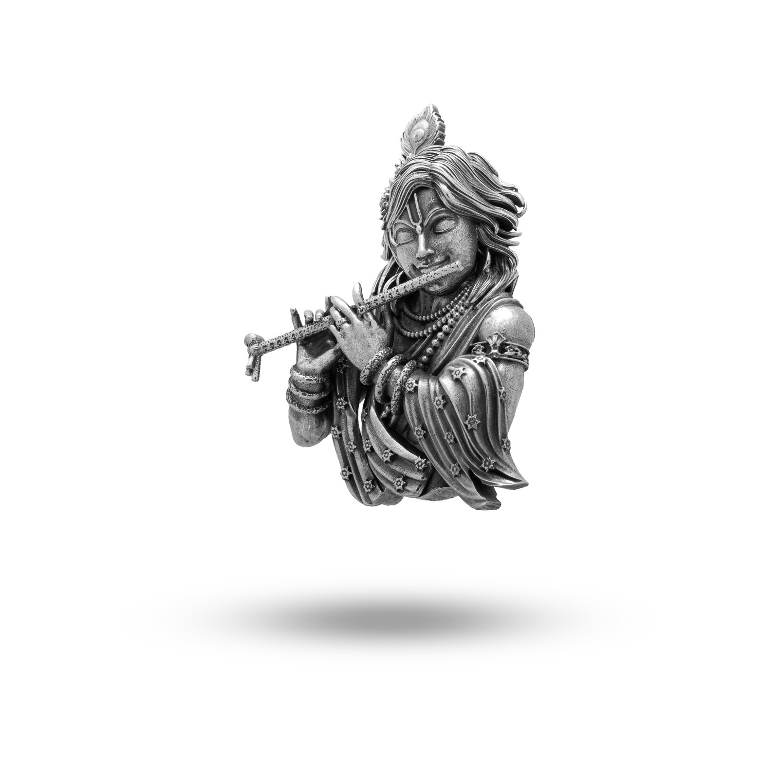Supreme Deity God Krishna Vishnu avatar Bhagavad Gita Flute 925 Silver Brooch