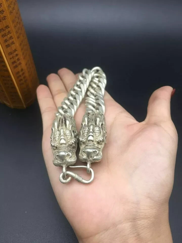 Asian old miao silver hand cast cool statue bracelet jewel gift